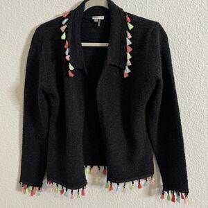 Sioni Open Cardigan Sweater With Multi Colorful Tassels Size Medium